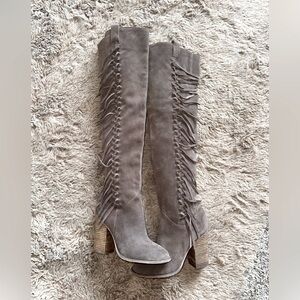 Carlos Santana Fringe Suede Knee-High Boots 7